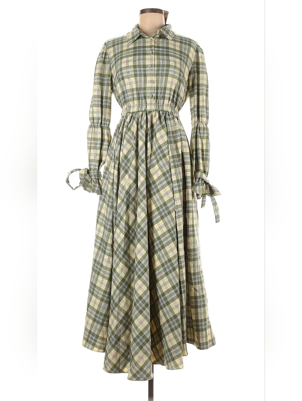 NWT Sister Jane Humble Check Midi in Green Plaid Tie Sleeve Maxi Dress M - Picture 3 of 7